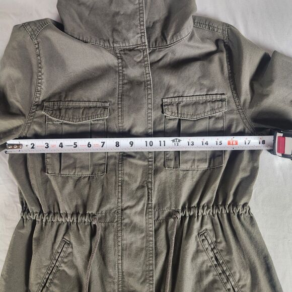 Old Navy Womens Utility Military Style Jacket Green Small Cotton Drawstring - Picture 8 of 10